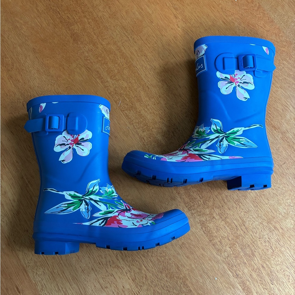 Joules Molly Welly Women's Floral Mid Height Boots In Blue Size 6